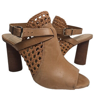 Antonio Melani LENNA Leather Heels Peep Toe Woven 4" Round Heel Size 9.5M